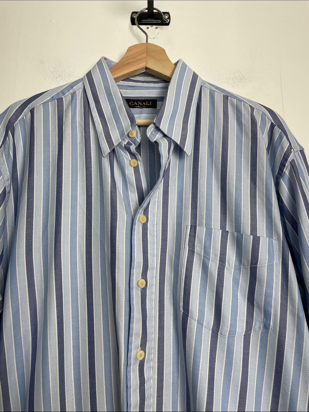Canali Men's XL Blue Striped Long Sleeve Business Casual Shirt Button-Down Italy - Picture 3 of 8